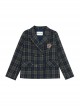 College Style Metal Badge Daily Commute Christmas Green Plaid Autumn Winter Kawaii Fashion Lapel Blazer Coat