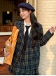 College Style Metal Badge Daily Commute Christmas Green Plaid Autumn Winter Kawaii Fashion Lapel Blazer Coat