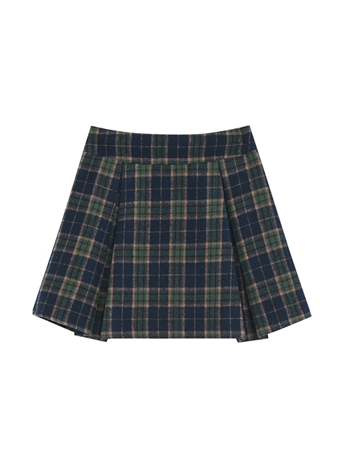 College Style Simple Commuting Versatile Christmas Green Plaid Autumn Winter Woolen Kawaii Fashion Pleated Skirt