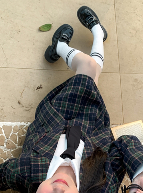 College Style Simple Commuting Versatile Christmas Green Plaid Autumn Winter Woolen Kawaii Fashion Pleated Skirt