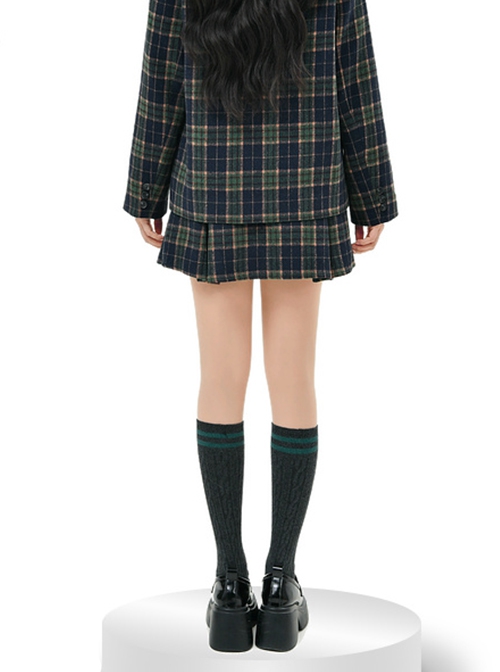 College Style Simple Commuting Versatile Christmas Green Plaid Autumn Winter Woolen Kawaii Fashion Pleated Skirt
