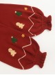 New Year Christmas Gift Ribbon Bowknot Gingerbread Wine Red Retro Kawaii Fashion Lantern Sleeves Knitted Sweater