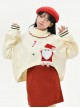 Christmas White Turtle Neck Ruffled Knitted Star Santa Claus Festive Loose Lantern Sleeve Kawaii Fashion Pullover Sweater