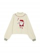 Christmas White Turtle Neck Ruffled Knitted Star Santa Claus Festive Loose Lantern Sleeve Kawaii Fashion Pullover Sweater