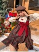 Autumn Winter Retro Sweet Ruffled Neckline Christmas Reddish Brown Plaid Big Bowknot Kawaii Fashion Vest Dress