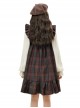 Autumn Winter Retro Sweet Ruffled Neckline Christmas Reddish Brown Plaid Big Bowknot Kawaii Fashion Vest Dress