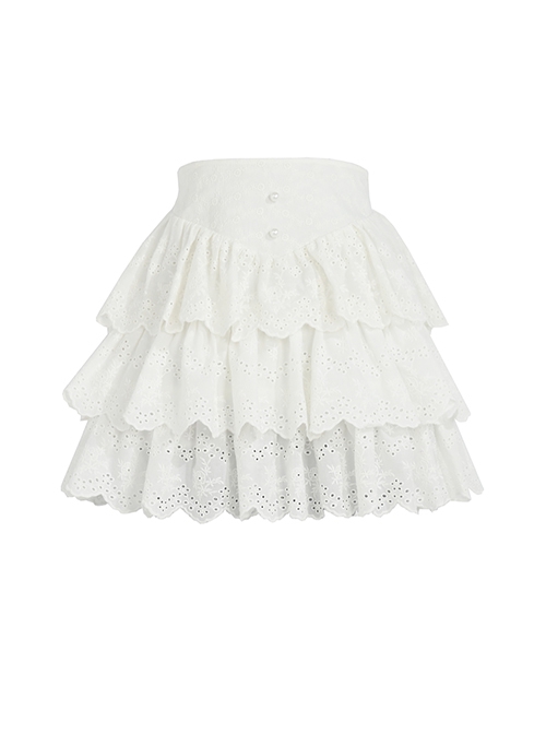 Basic Daily Versatile Fluffy Lace Sweet Cute Cake Skirt Pure Cotton Soft Kawaii Fashion High Waist White Skirt