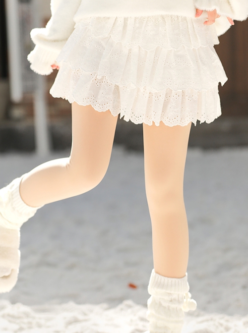 Basic Daily Versatile Fluffy Lace Sweet Cute Cake Skirt Pure Cotton Soft Kawaii Fashion High Waist White Skirt