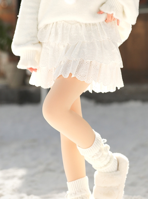 Basic Daily Versatile Fluffy Lace Sweet Cute Cake Skirt Pure Cotton Soft Kawaii Fashion High Waist White Skirt