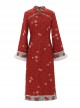 Bunny God Wealth Series Auspicious Meaning Happy New Year Chinese Style Copper Coins Print Traditional Retro Red Cheongsam Dress