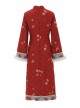 Bunny God Wealth Series Auspicious Meaning Happy New Year Chinese Style Copper Coins Print Traditional Retro Red Cheongsam Dress