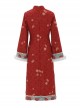 Bunny God Wealth Series Auspicious Meaning Happy New Year Chinese Style Copper Coins Print Traditional Retro Red Cheongsam Dress