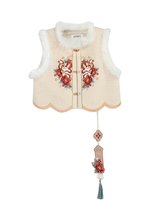 New Year Auspicious Rabbit Flowers Blooming Wealth Embroidery Chinese Style Pendant Apricot Daily Cute Plush Vest