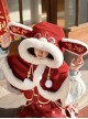 Chinese Style New Year Fortune Rabbit Red Cute Bunny Embroidery Hairball Woolen Plush Warm Hooded Coat Cape
