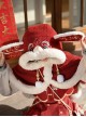 Chinese Style New Year Fortune Rabbit Red Cute Bunny Embroidery Hairball Woolen Plush Warm Hooded Coat Cape