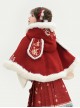 Chinese Style New Year Fortune Rabbit Red Cute Bunny Embroidery Hairball Woolen Plush Warm Hooded Coat Cape