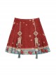 Chinese Style Autumn Winter Auspicious White Rabbit Flower Traditional Patterns Print Embroidery Red New Year Pleated Short Skirt