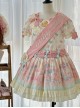 Rotating Wooden Duck Series Sweet Adorable Doll Print Childlike Ribbon Apricot Pink Sweet Lolita Dress OP Set