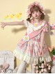 Rotating Wooden Duck Series Sweet Adorable Doll Print Childlike Ribbon Apricot Pink Sweet Lolita Dress OP Set