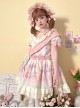 Rotating Wooden Duck Series Sweet Adorable Doll Print Childlike Ribbon Apricot Pink Sweet Lolita Dress OP Set