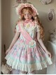 Rotating Wooden Duck Series Sweet Adorable Doll Print Childlike Ribbon Apricot Pink Sweet Lolita Dress OP Set