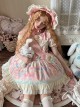 Rotating Wooden Duck Series Sweet Adorable Doll Print Childlike Ribbon Apricot Pink Sweet Lolita Dress OP Set