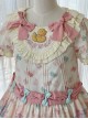 Rotating Wooden Duck Series Sweet Adorable Doll Print Childlike Ribbon Apricot Pink Sweet Lolita Dress OP Set