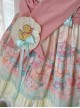 Rotating Wooden Duck Series Sweet Adorable Doll Print Childlike Ribbon Apricot Pink Sweet Lolita Dress OP Set