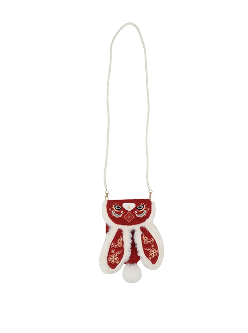 Festive Red Lucky Rabbit Celebrates New Year Chinese Style Cute Stuffed Doll Pearl Chain Crossbody Bag
