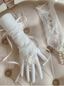 Graceful Lace Ribbon Bowknot Roses Pearl Finger Cots Versatile Fashionable Classic Lolita Arm Sleeves