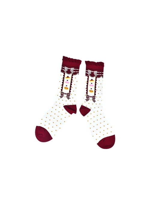 Chestnut Cake Bowknot Bright Colors Cute Versatile Daily Soft Cotton Sweet Lolita Girl Socks