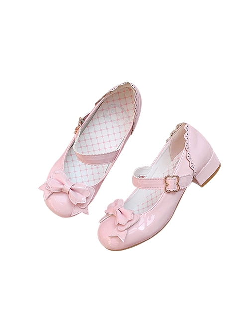 Frosted Cocoa Series Versatile Daily Elegant And Cute Princess Sweet Lolita Round Toe Patent Leather Low Heels Shoes