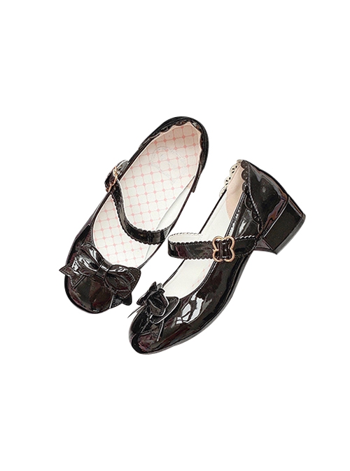 Frosted Cocoa Series Versatile Daily Elegant And Cute Princess Sweet Lolita Round Toe Patent Leather Low Heels Shoes