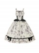 Elegant Vintage Apricot Ruffled Bowknot Lace Ribbon Purple Rose Print Classic Lolita Sleeveless Dress JSK