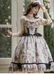 Elegant Vintage Apricot Ruffled Bowknot Lace Ribbon Purple Rose Print Classic Lolita Sleeveless Dress JSK