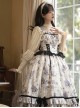 Elegant Vintage Apricot Ruffled Bowknot Lace Ribbon Purple Rose Print Classic Lolita Sleeveless Dress JSK