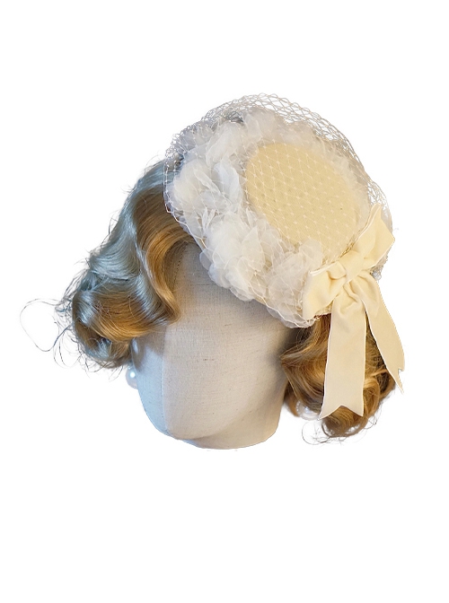 Apricot Ribbon Bowknot Elegant Handmade Vintage White Lace Antique Wedding Classic Lolita Hair Clip Hat