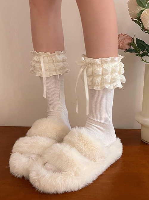 Puff Cream Versatile Fashionable Lace Ribbon Bowknot Sweet Lolita Student Soft Girl Socks