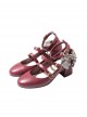 Three Buttons Elegant Vintage Mary Jane Striped Bowknot High Heels Classic Lolita Leather Shoes