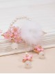 Pink Sakura White Fur Ball Pearl Hanfu Crystal Beads Antique Chinese Style Cute Accessories Hairpin