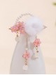 Pink Sakura White Fur Ball Pearl Hanfu Crystal Beads Antique Chinese Style Cute Accessories Hairpin