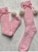 Autumn Winter Thickened Long Pile Cute Snow Rabbit Fur Christmas Spirit Soft Plush Ball Sweet Lolita Girl Mid Calf Socks