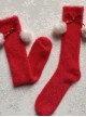 Autumn Winter Thickened Long Pile Cute Snow Rabbit Fur Christmas Spirit Soft Plush Ball Sweet Lolita Girl Mid Calf Socks