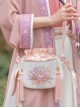 Chinese Style Elegant Classic Purse Pink Lotus Embroidery Tassel Ribbon Elastic Cord Crossbody Hanfu Bag