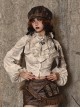 Exile Journey Series Steampunk Apricot Cotton Linen European Style Distressed Stand Up Collar Ruffled Lolita Long Sleeves Shirt