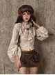 Exile Journey Series Steampunk Apricot Cotton Linen European Style Distressed Stand Up Collar Ruffled Lolita Long Sleeves Shirt