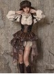 Exile Journey Series Steampunk Asymmetrical PU Maillard Brown Lace Mesh Large Hem Bust Strap Sleeveless Dress JSK