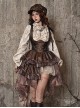 Exile Journey Series Steampunk Asymmetrical PU Maillard Brown Lace Mesh Large Hem Bust Strap Sleeveless Dress JSK