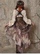 Exile Journey Series Steampunk Asymmetrical PU Maillard Brown Lace Mesh Large Hem Bust Strap Sleeveless Dress JSK