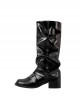 Sicilian Diary Series Steampunk Western Cowboy Boots For Women Winter Pleated Wide High Barrel Mid Heel Knight Boots